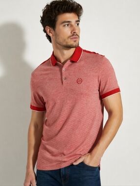 Armani Exchange Polo Shirt Mens Medium Red Heather Logo Short Sleeve AX Casual
